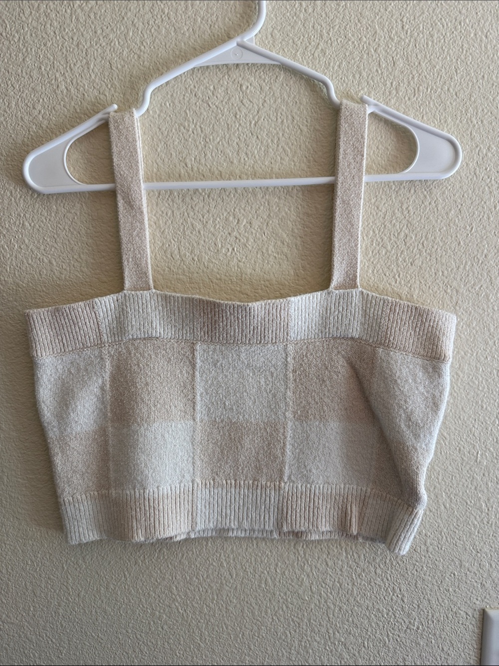 Vans Neutral Checker Knit Crop Top in Beige and Cream